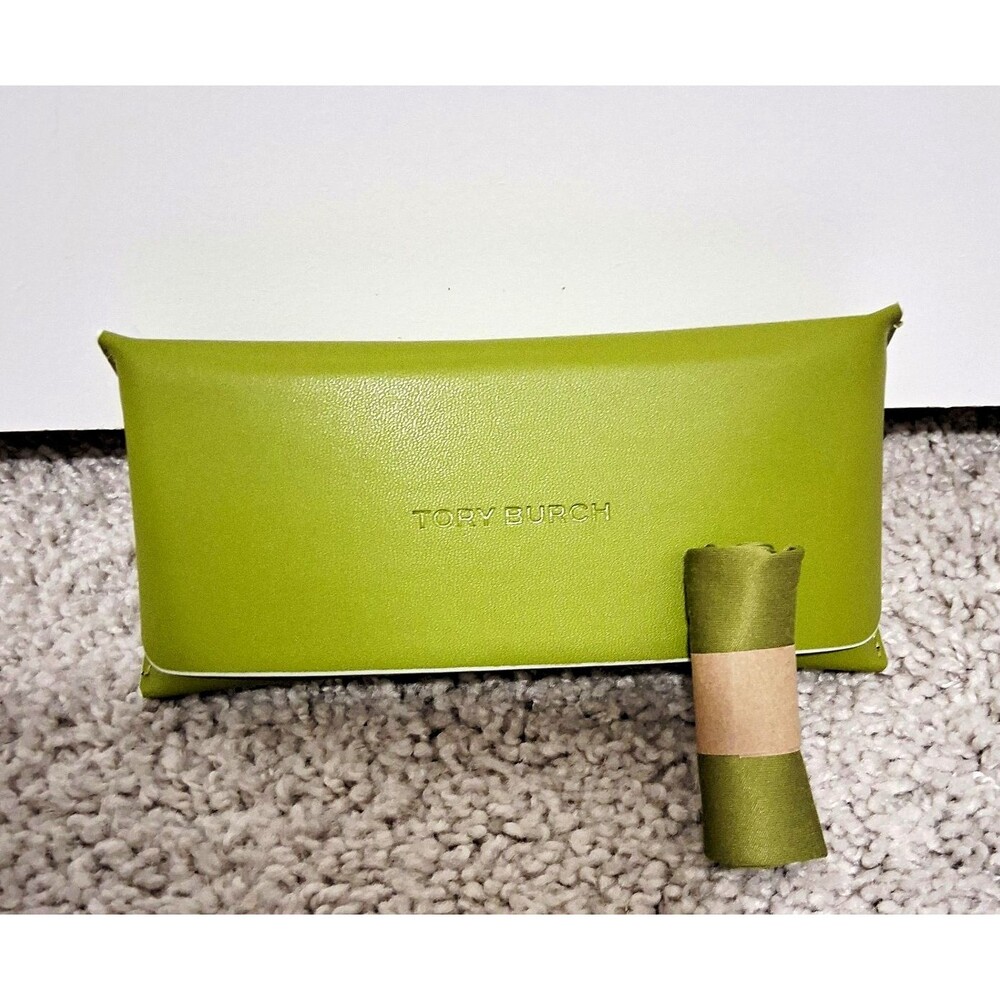 Tory Burch Faux Leather Olive Green Eyeglasses Sunglasses Case & Cleaning Cloth